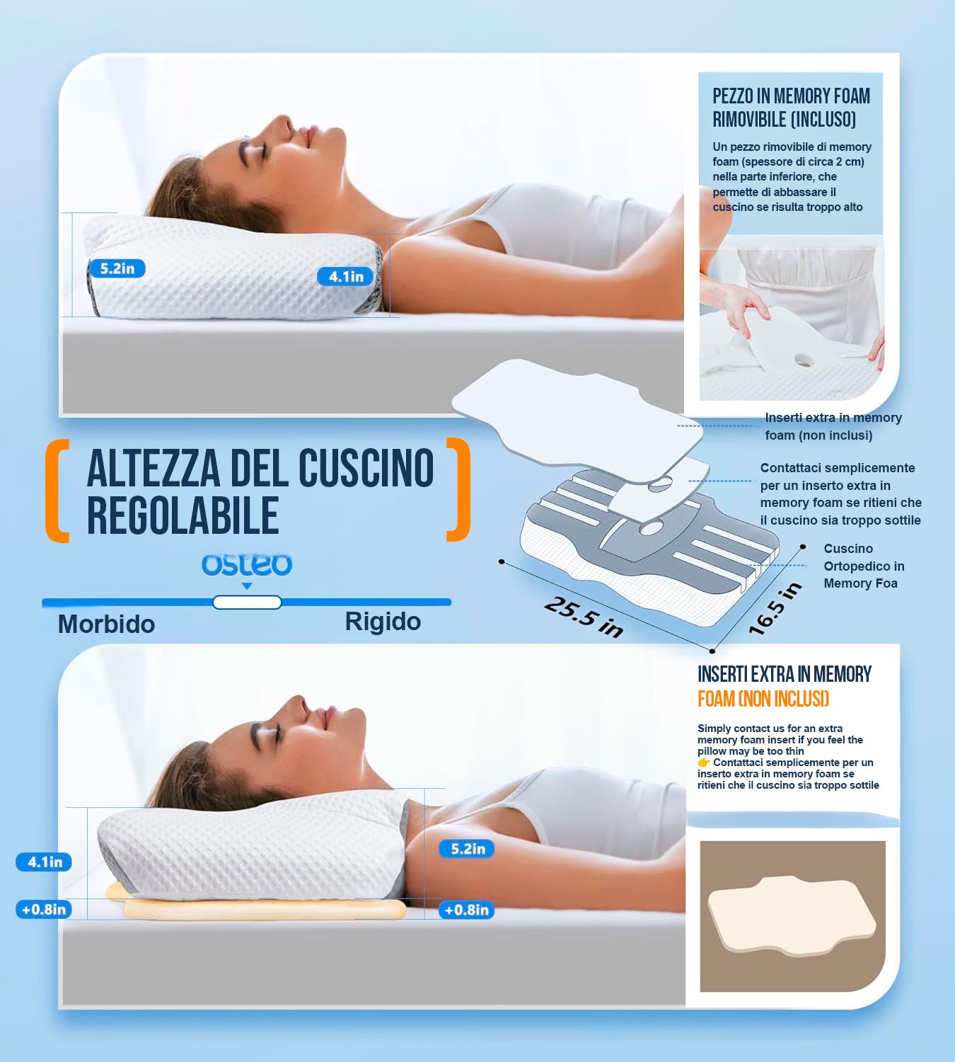 Cuscino rinfrescante ultra lenitivo per il sollievo dal dolore, con supporto cervicale regolabile, design ergonomico in memory foam inodore, ideale per dormire su fianco, schiena e pancia.