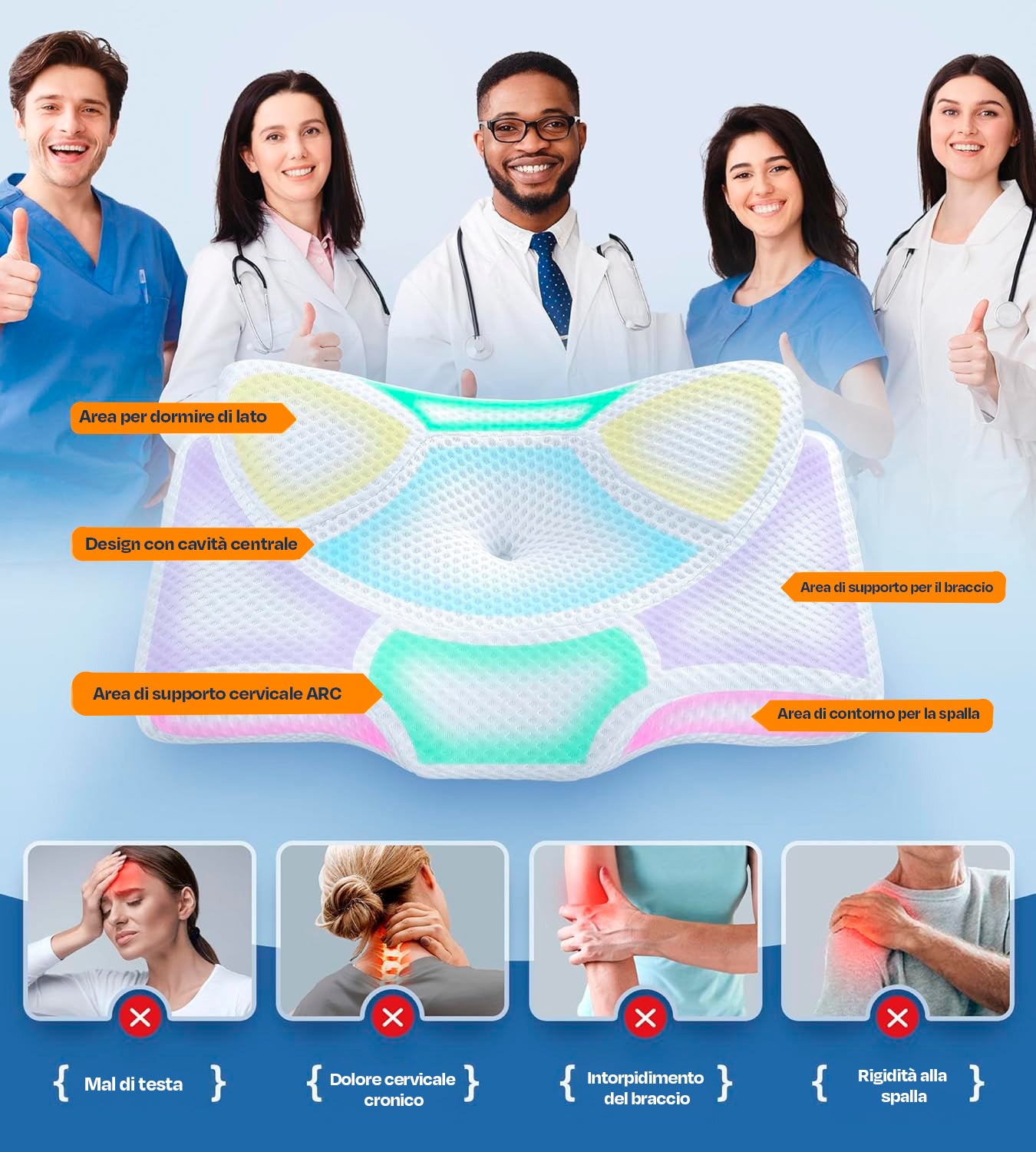 Cuscino rinfrescante ultra lenitivo per il sollievo dal dolore, con supporto cervicale regolabile, design ergonomico in memory foam inodore, ideale per dormire su fianco, schiena e pancia.
