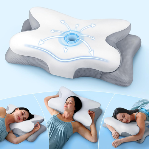 Cuscino rinfrescante ultra lenitivo per il sollievo dal dolore, con supporto cervicale regolabile, design ergonomico in memory foam inodore, ideale per dormire su fianco, schiena e pancia.
