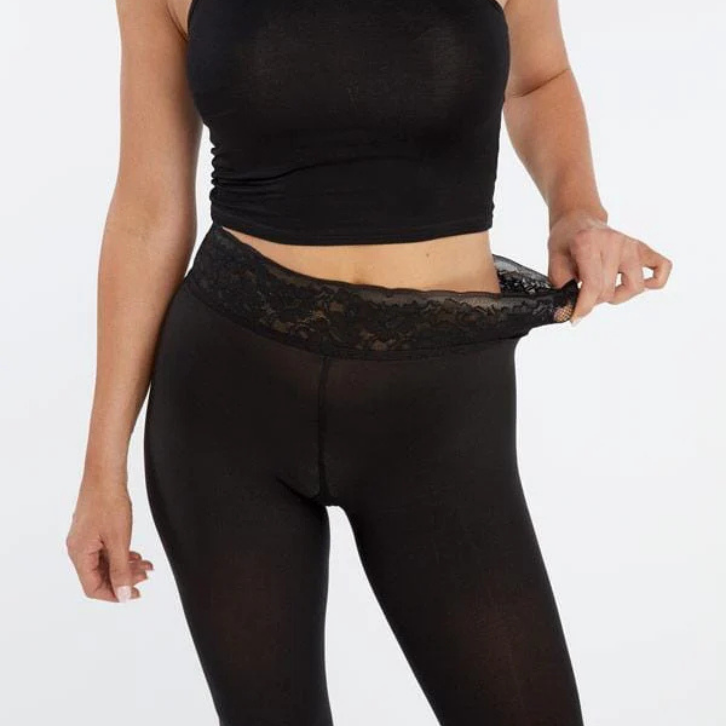 Collant neri opachi con fascia in vita a lusso comfort